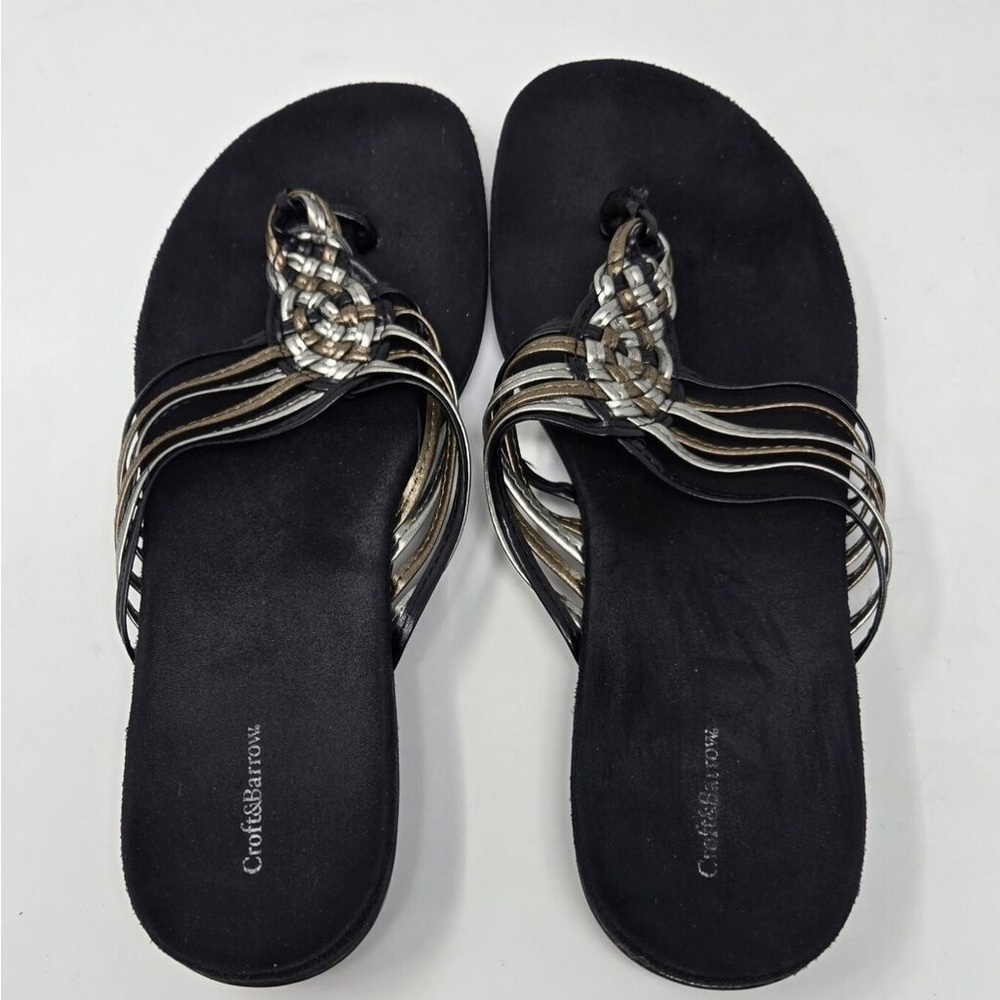 Croft & Barrow Brandee Black Sandals with Braided Metallic Straps 9.5 NWT